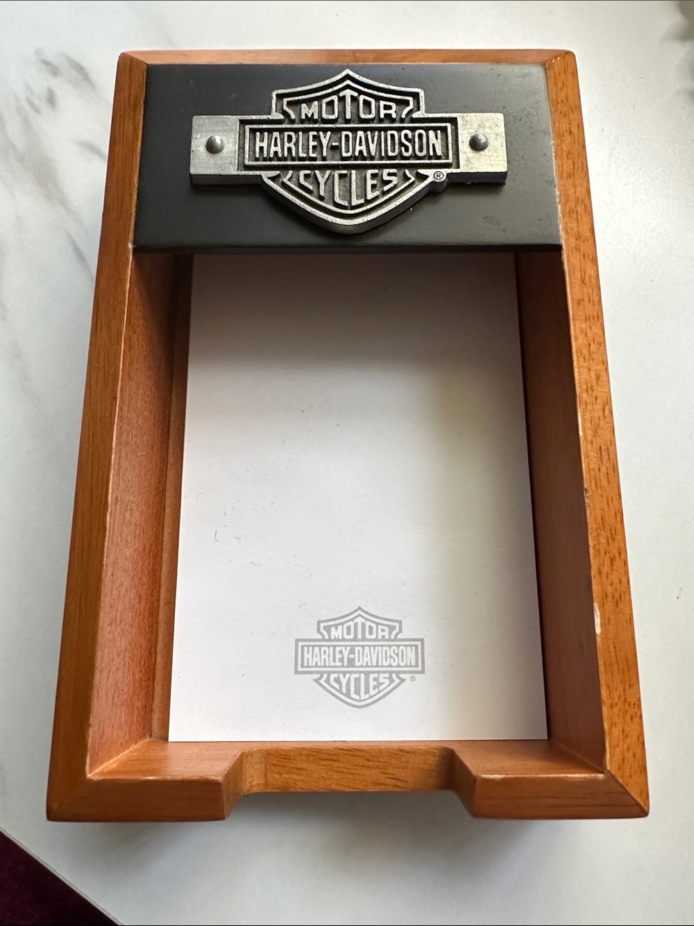 Harley-Davidson Black and Wood Accent Desktop Notepad Holder